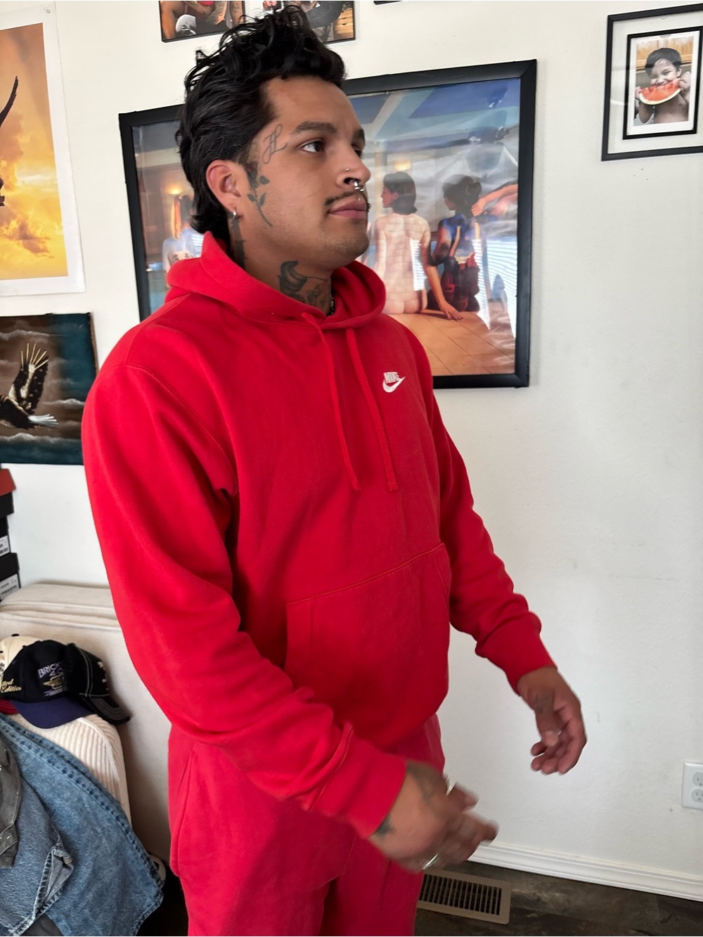 Nike Red Pullover Hoodie with Small White Swoosh